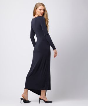 vestido midi feminino manga longa com fenda mindset preto