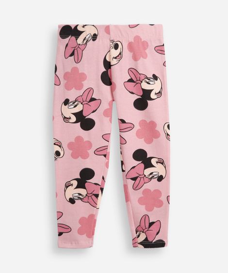 calça legging infantil estampada minnie flor - rosa velho