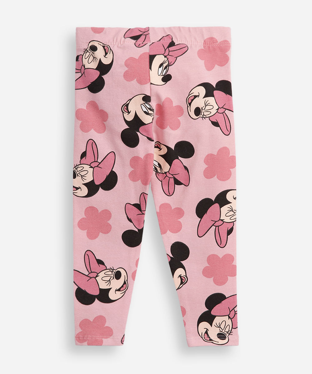 calça legging infantil estampada minnie flor - rosa velho