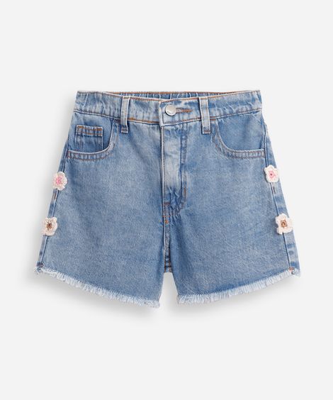 short jeans infantil com bordado azul