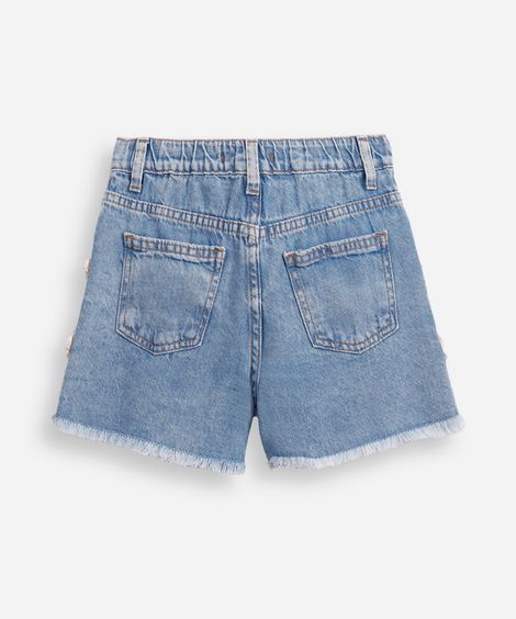 short jeans infantil com bordado azul