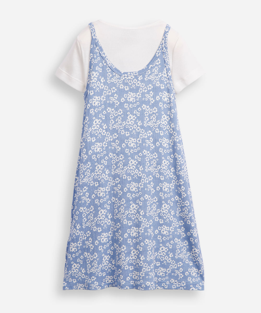vestido infantil de viscose com sobreposição floral colorido