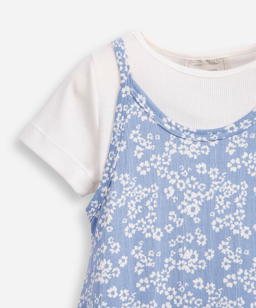vestido infantil de viscose com sobreposição floral colorido