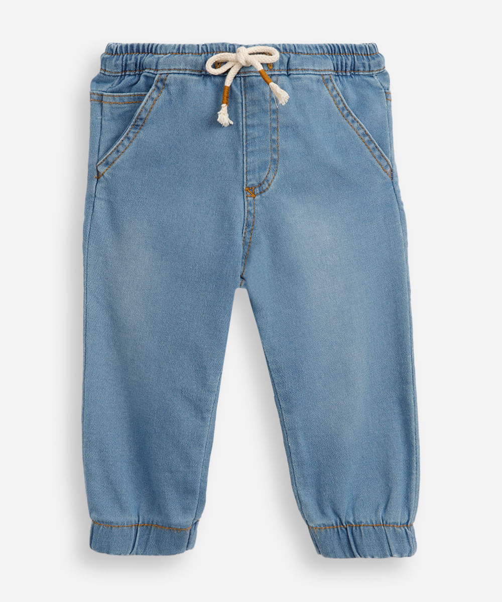 calça infantil moletom jeans azul