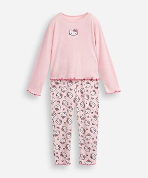 pijama longo infantil hello kitty rosa