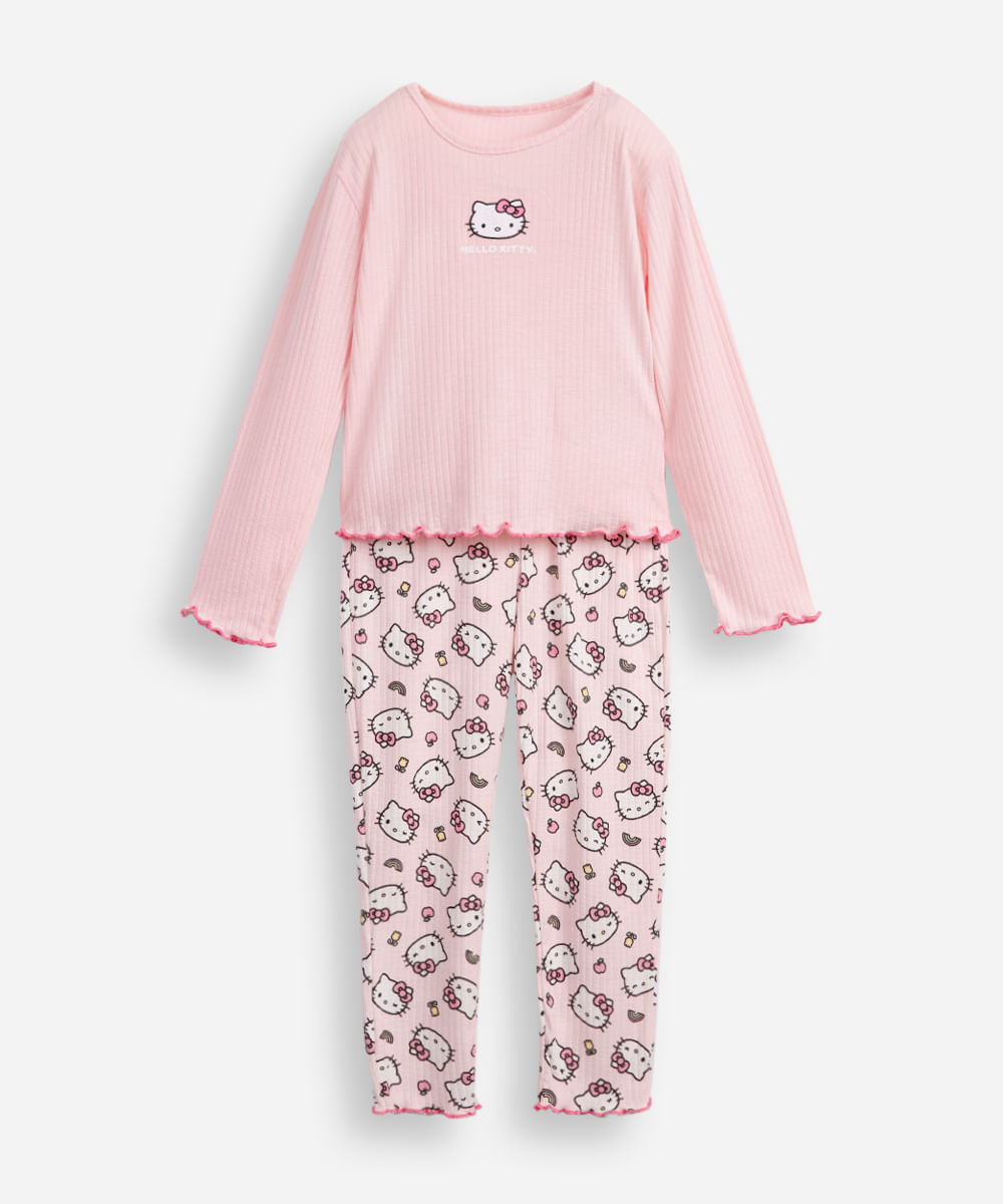 pijama longo infantil hello kitty rosa