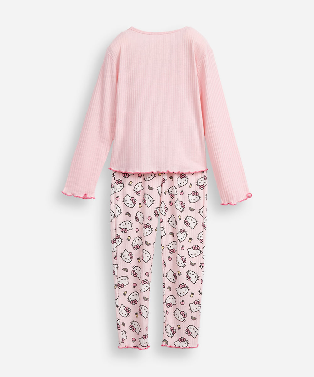 pijama longo infantil hello kitty rosa