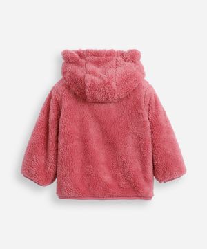jaqueta infantil de pelúcia com capuz de orelhinha rosa