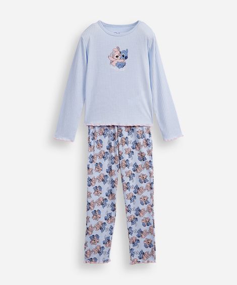 pijama longo infantil angel e stitch azul
