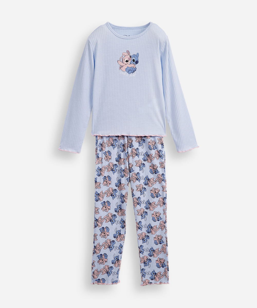 pijama longo infantil angel e stitch azul