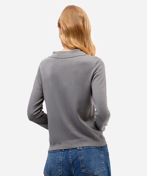 polo feminina de tricot manga longa cinza