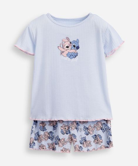 pijama curto infantil angel e stitch azul