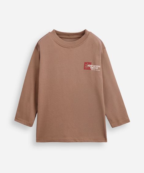 camiseta infantil de algodão manga longa marrom