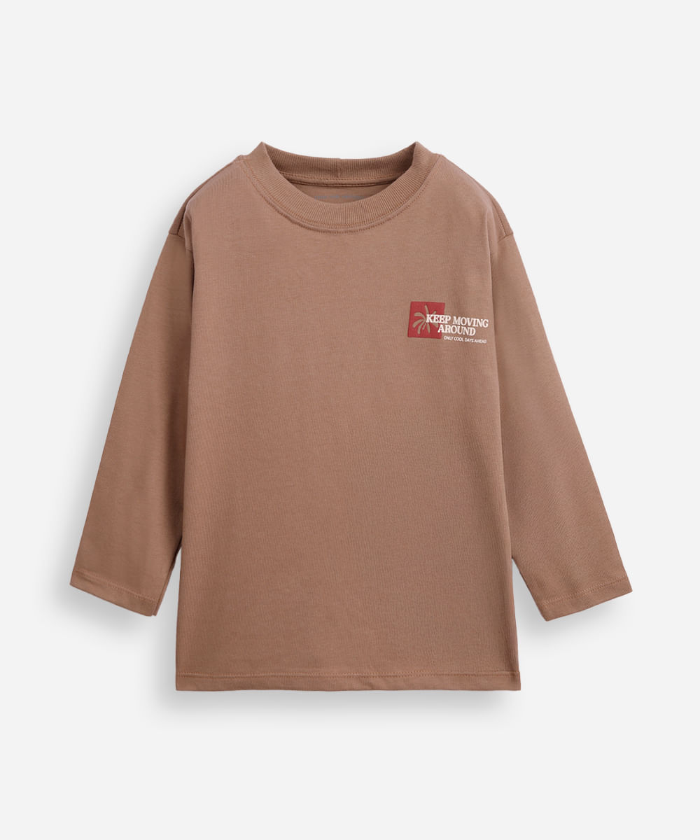 camiseta infantil de algodão manga longa marrom