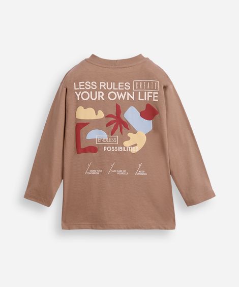 camiseta infantil de algodão manga longa marrom