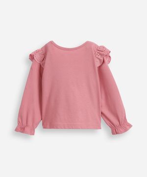 blusa infantil de algodão com babados em laise rosa