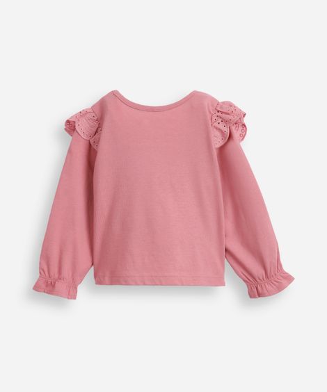 blusa infantil de algodão com babados em laise rosa