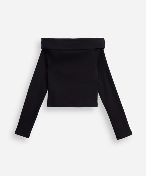 blusa juvenil manga longa algodão preto