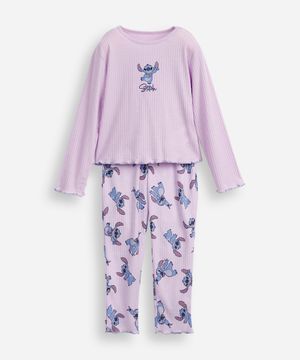 pijama longo infantil stitch lilás