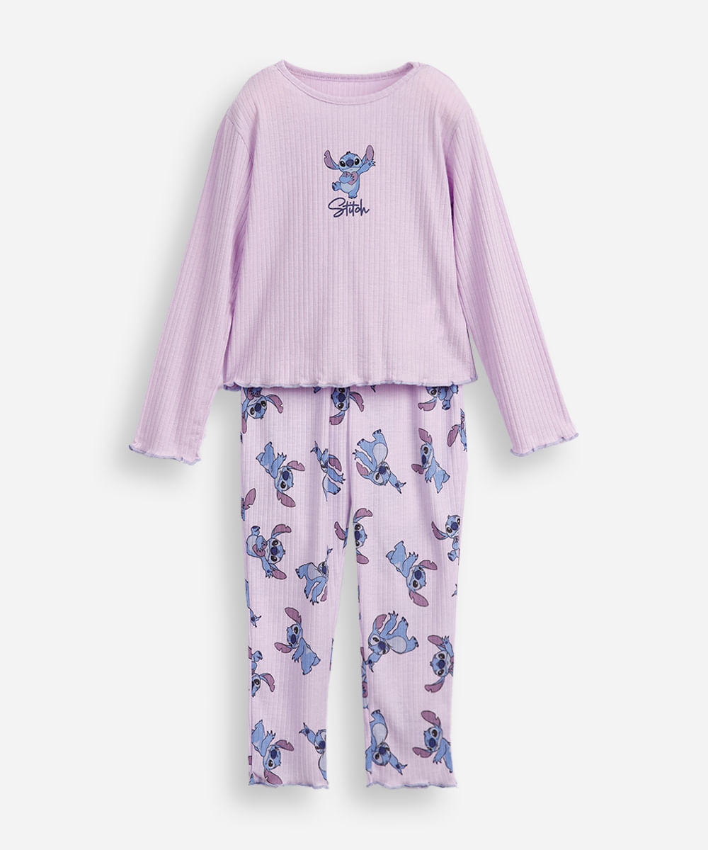 pijama longo infantil stitch lilás