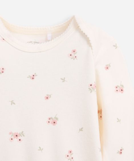 conjunto longo infantil de algodão floral off white