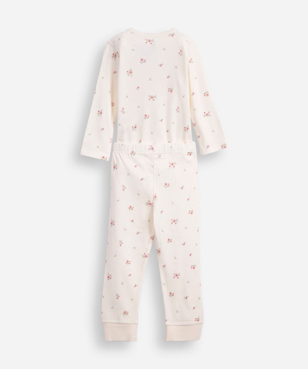 conjunto longo infantil de algodão floral off white