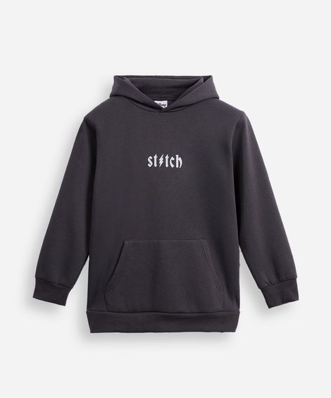 blusão de moletom infantil com capuz stitch cinza