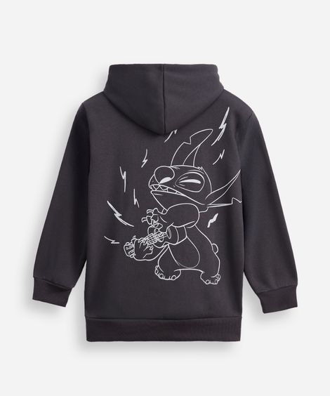 blusão de moletom infantil com capuz stitch cinza