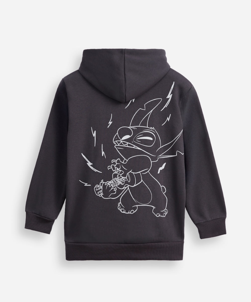 blusão de moletom infantil com capuz stitch cinza