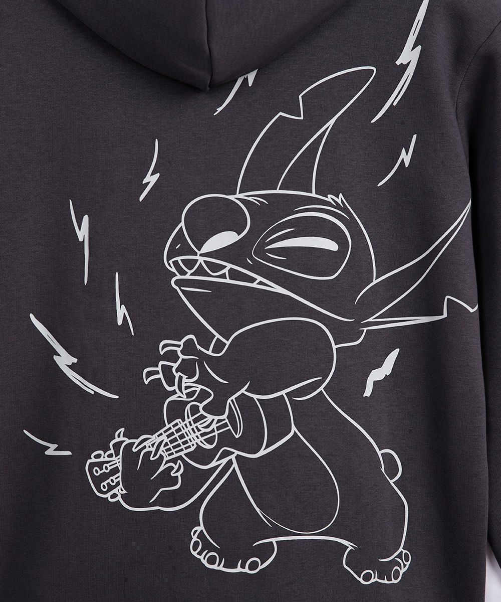 blusão de moletom infantil com capuz stitch cinza