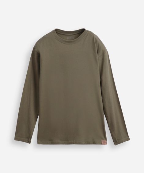 camiseta juvenil de algodão oversized manga longa verde
