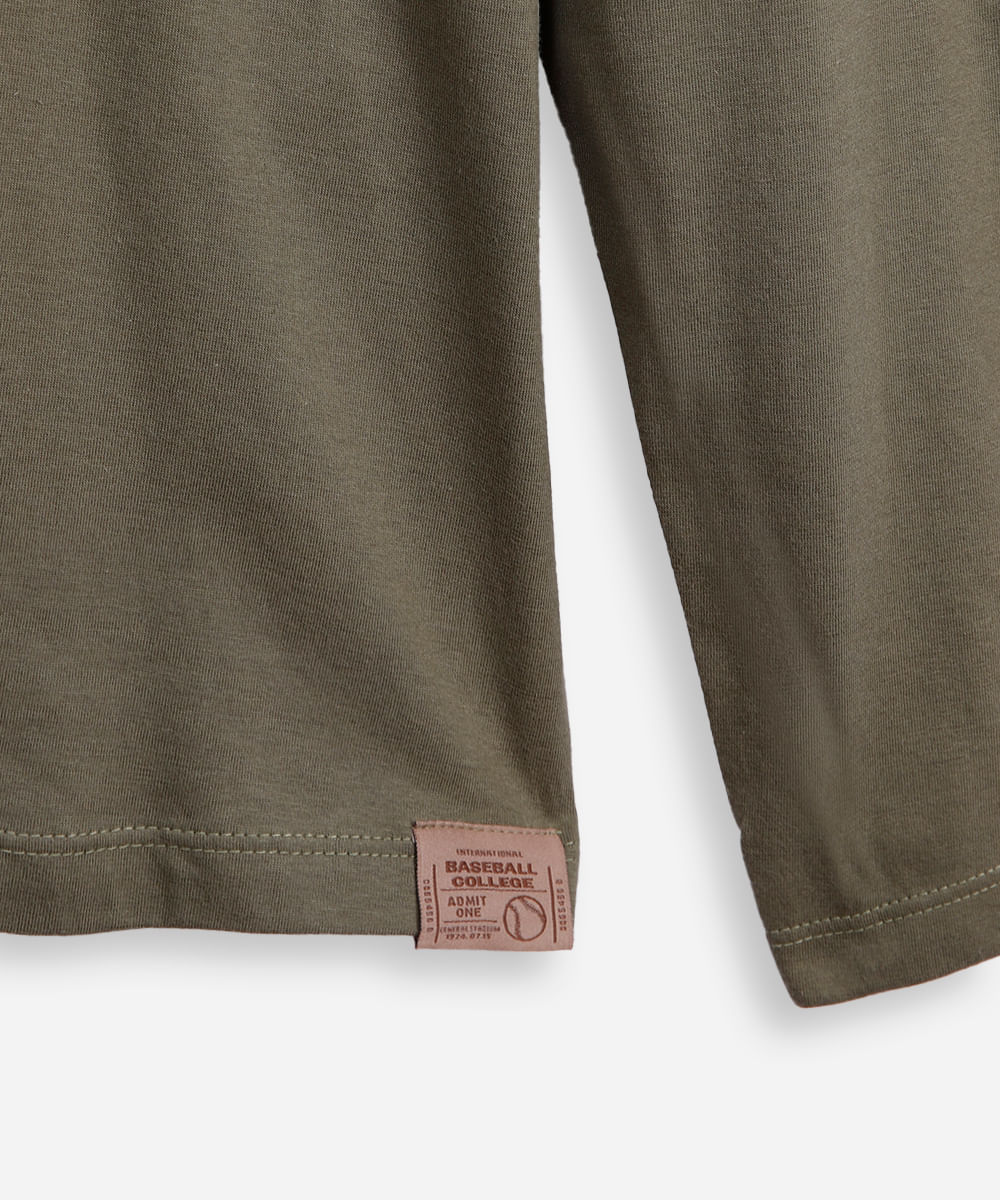 camiseta juvenil de algodão oversized manga longa verde
