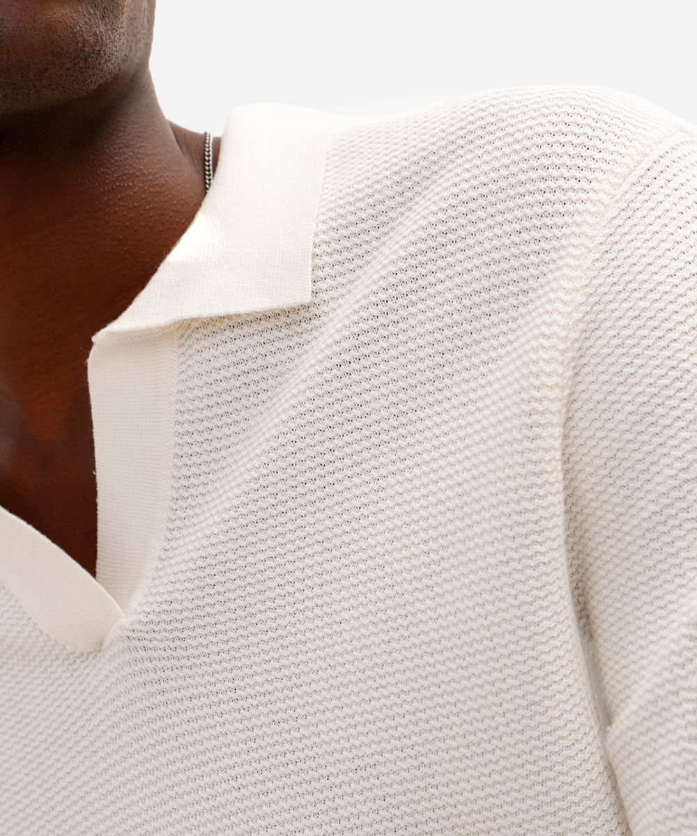 polo masculina de tricot manga longa off white