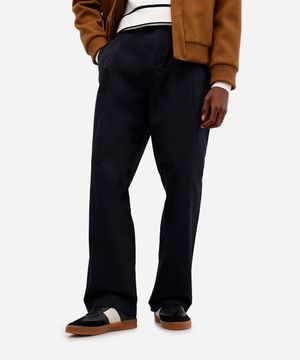 calça baggy masculina de sarja com pregas preta