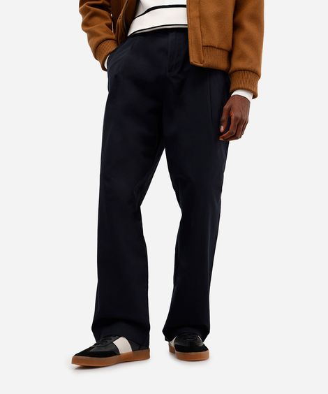 calça baggy masculina de sarja com pregas preta