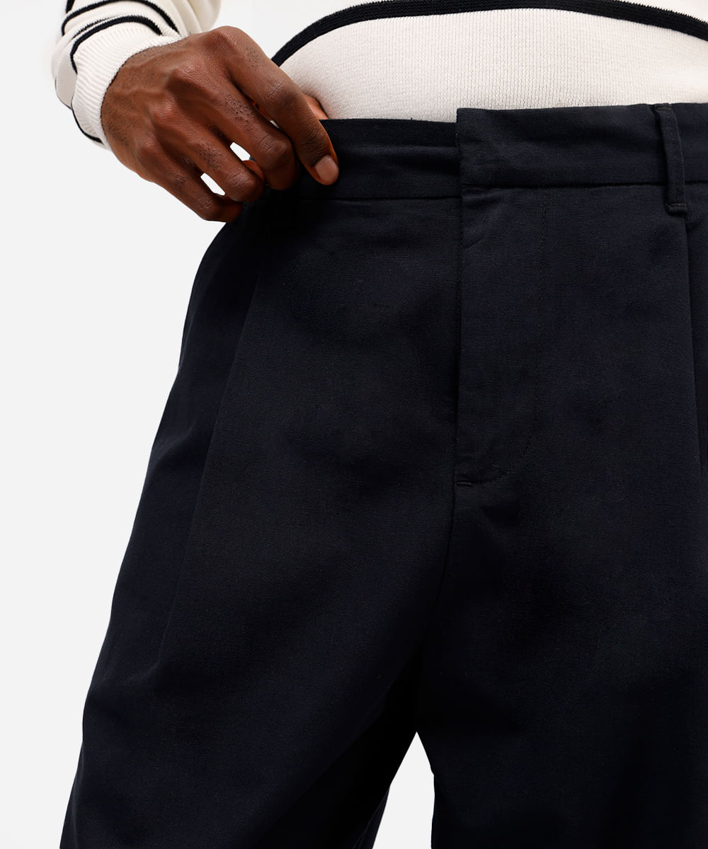 calça baggy masculina de sarja com pregas preta