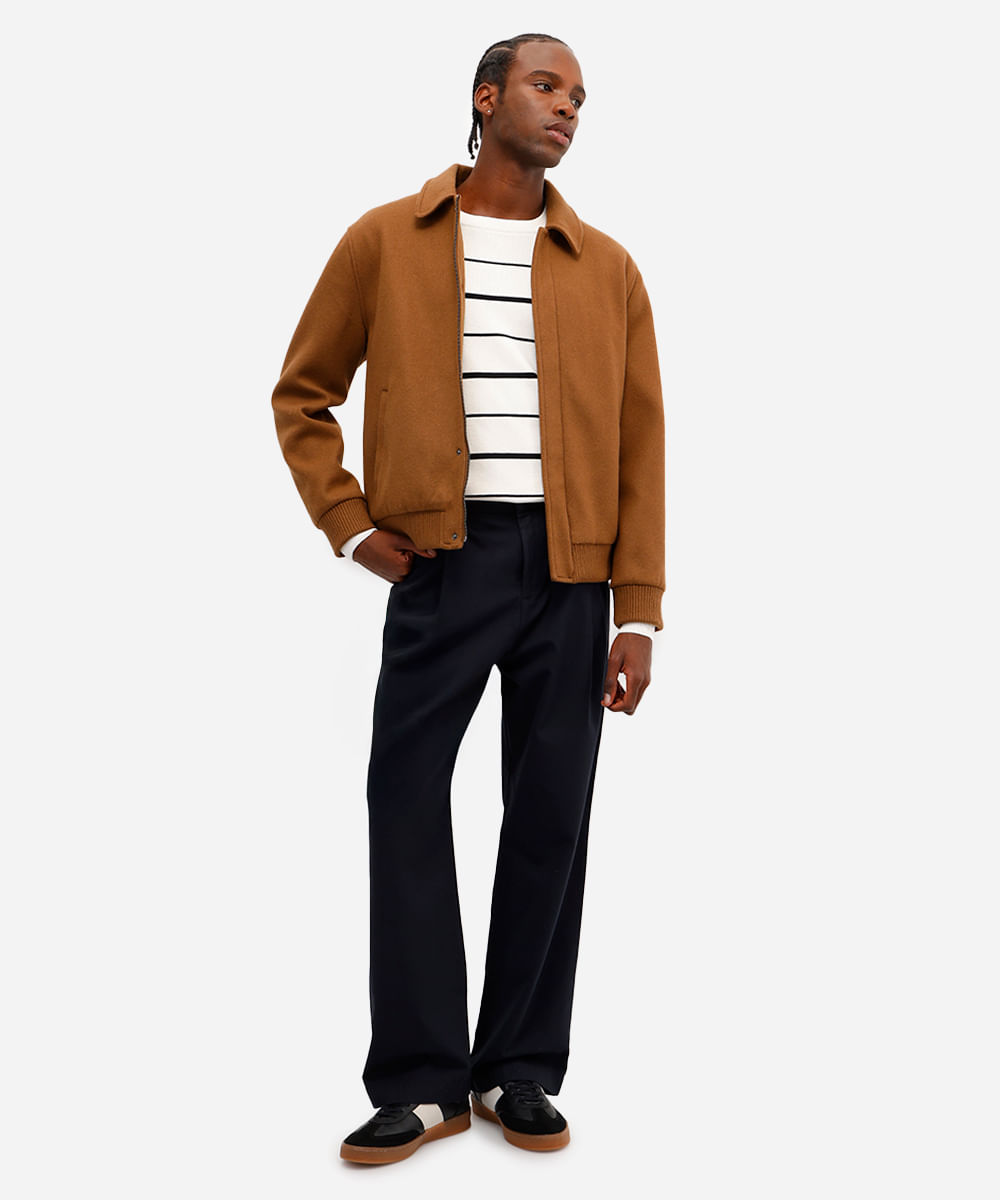 calça baggy masculina de sarja com pregas preta