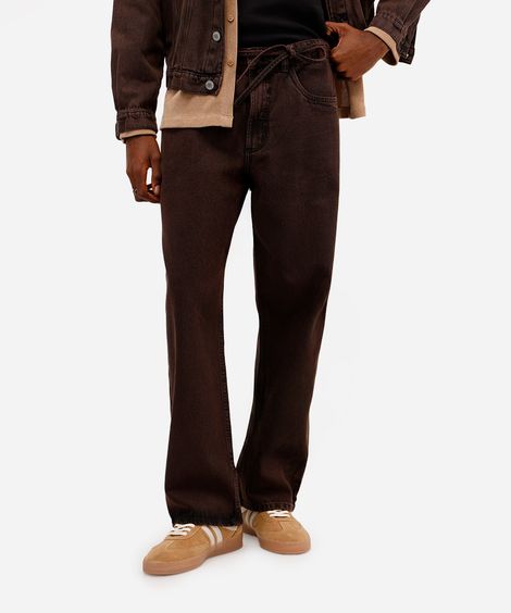 calça baggy masculina jeans com cinto marrom