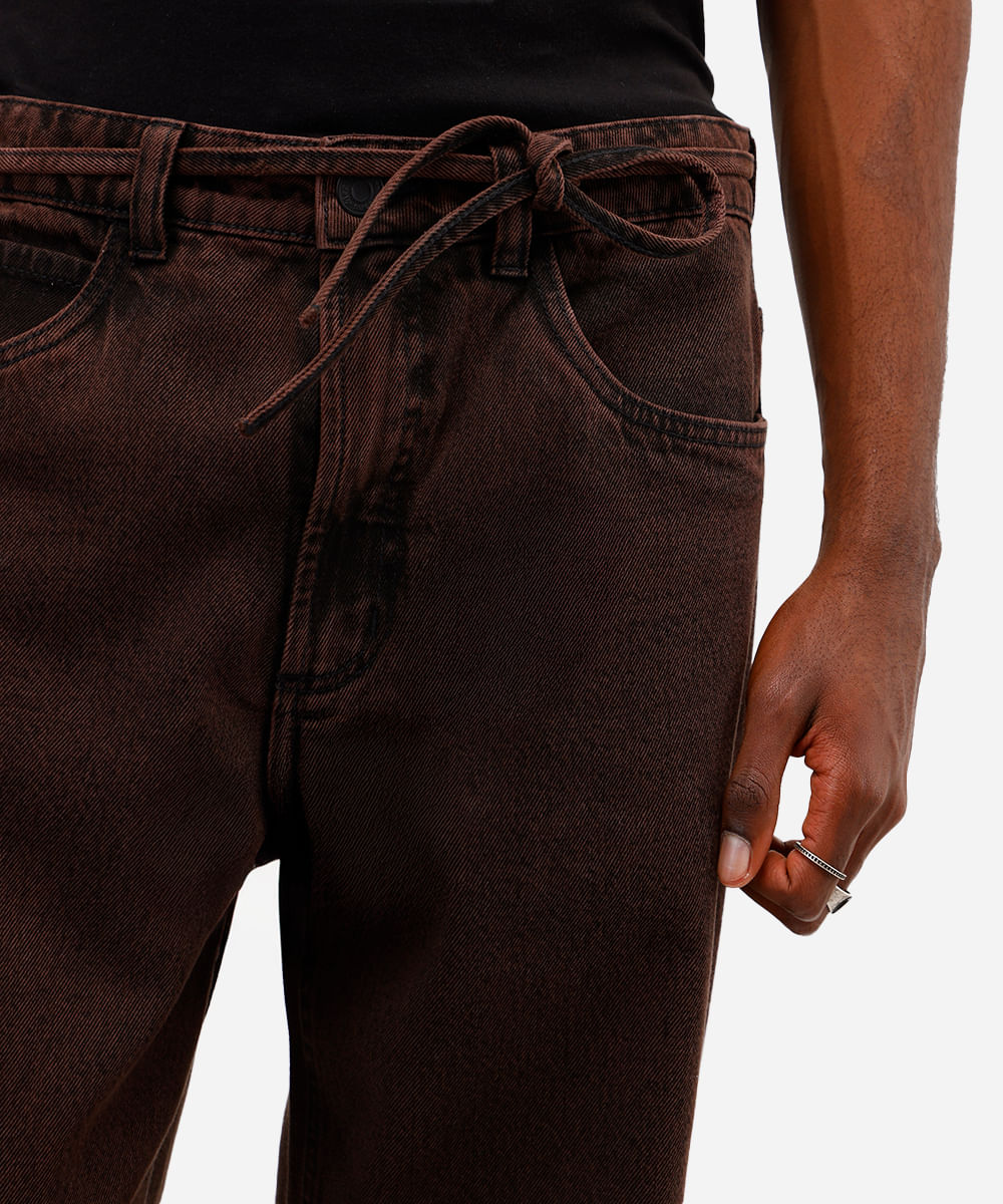 calça baggy masculina jeans com cinto marrom
