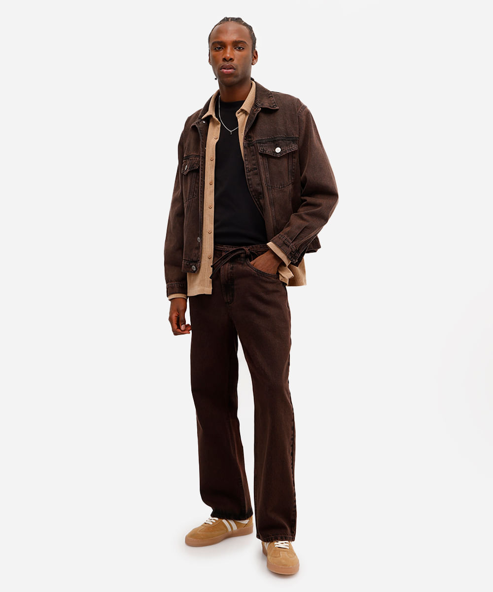 calça baggy masculina jeans com cinto marrom