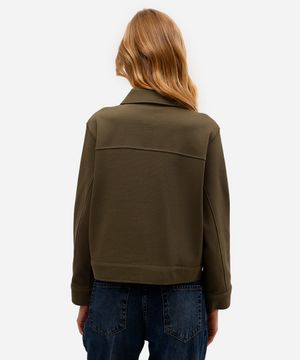 jaqueta básica feminina com bolsos texturizada verde