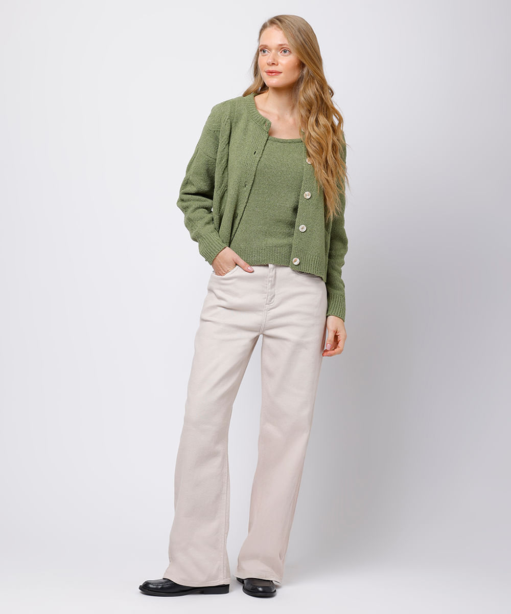 regata feminina de tricot texturizada mindset verde