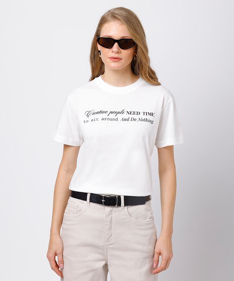 camiseta feminina de algodão creative people mindset off white
