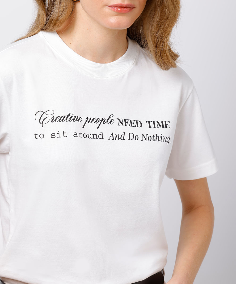 camiseta feminina de algodão creative people mindset off white