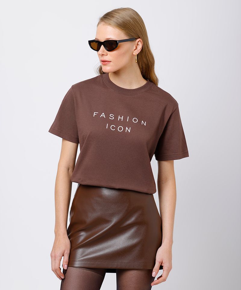 camiseta feminina de algodão fashion icon mindset marrom