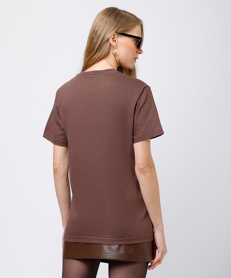 camiseta feminina de algodão fashion icon mindset marrom