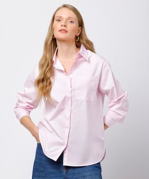 camisa oversized feminina de algodão manga longa mindset rosa