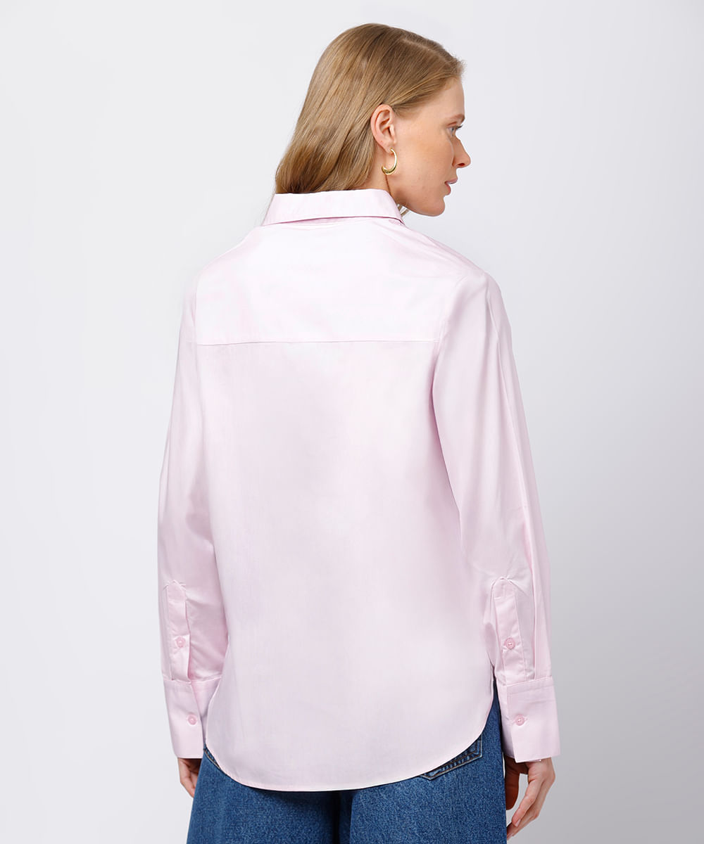 camisa oversized feminina de algodão manga longa mindset rosa