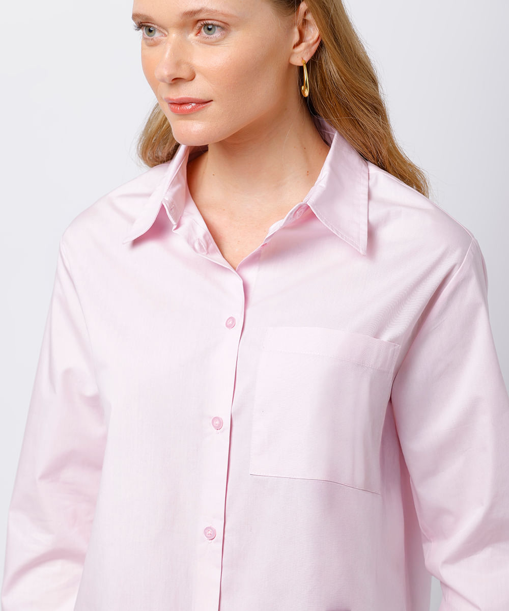 camisa oversized feminina de algodão manga longa mindset rosa