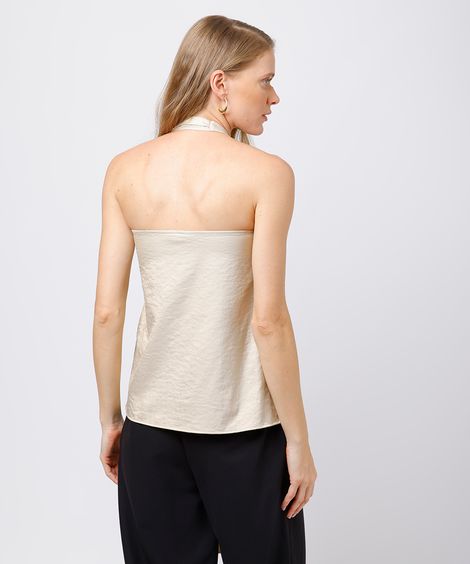 blusa frente única feminina acetinada mindset bege